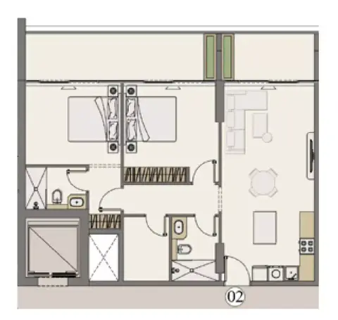Plattegrond van 2 slaapkamers in Celeste Heights