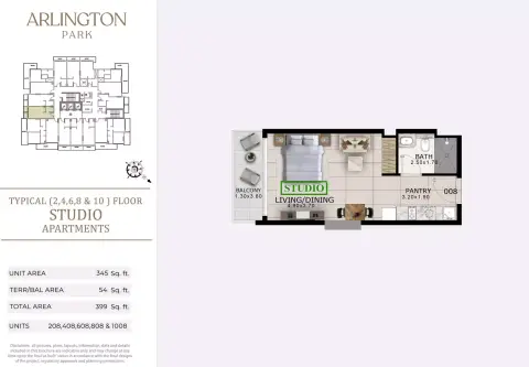 Plattegrond van Studio in Arlington Park