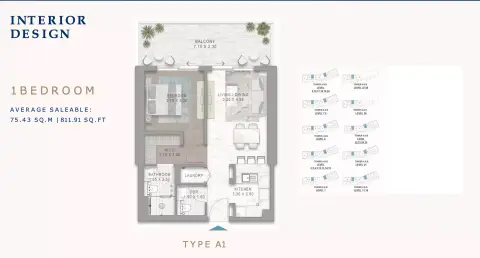 Plattegrond van 1 slaapkamer in Chelsea Residences By DAMAC