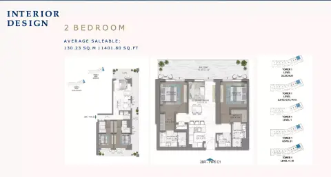 Plattegrond van 2 slaapkamers in Chelsea Residences By DAMAC