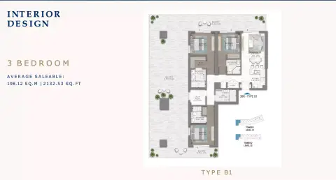 Plattegrond van 3 slaapkamers in Chelsea Residences By DAMAC