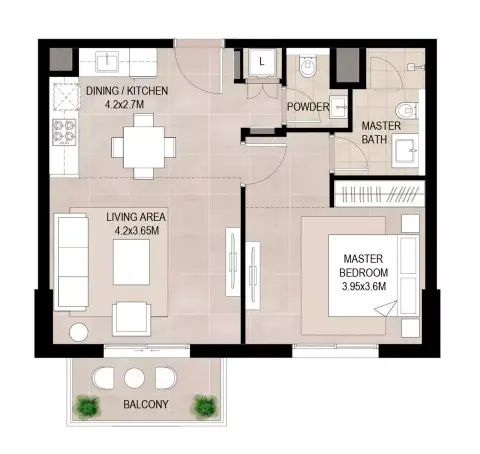 Plattegrond van 1 slaapkamer in Lexington