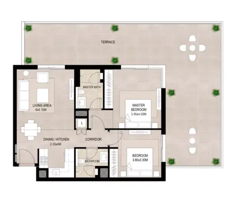 Plattegrond van 2 slaapkamers in Lexington