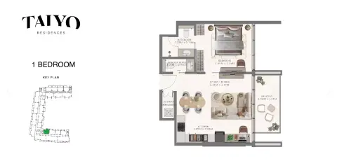 Plattegrond van 1 slaapkamer in Taiyo Residences