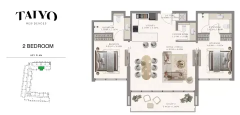 Plattegrond van 2 slaapkamers in Taiyo Residences