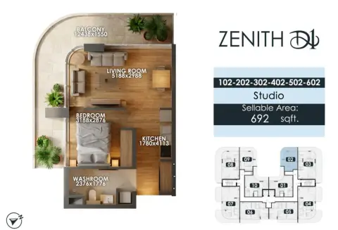 Plattegrond van Studio in Zenith D1