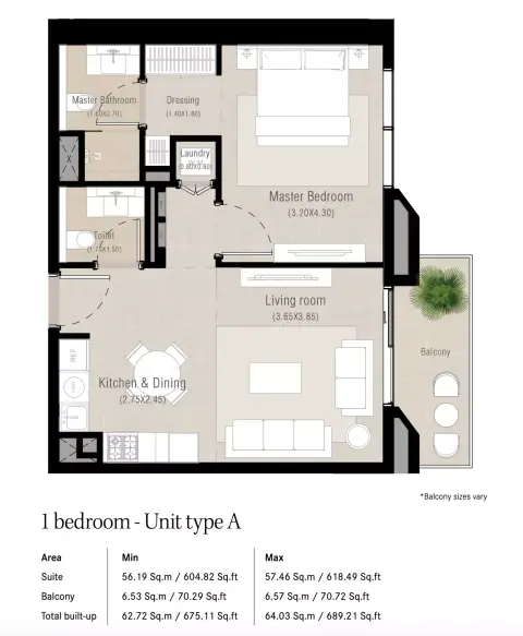 Plattegrond van 1 slaapkamer in Alton