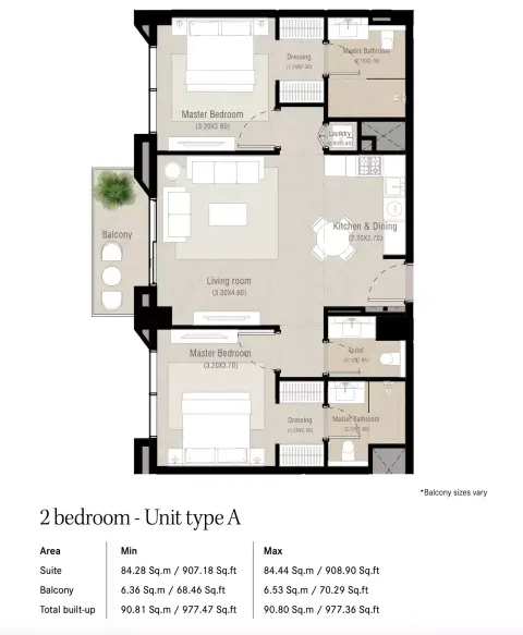 Plattegrond van 2 slaapkamers in Alton