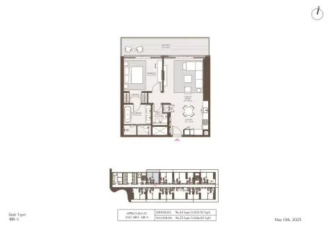 Plattegrond van 1 slaapkamer in Akala Hotel & Residences