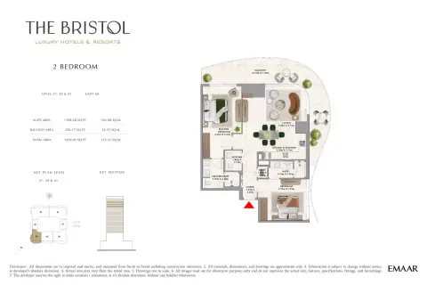 Plattegrond van 2 slaapkamers in The Bristol