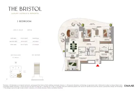 Plattegrond van 3 slaapkamers in The Bristol