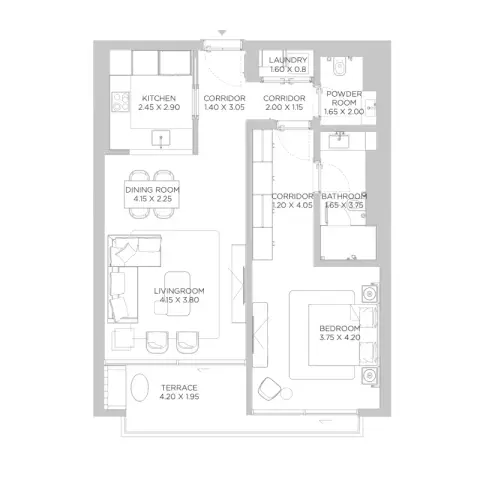 Plattegrond van 1 slaapkamer in Rixos Hotel and Residences Phase 3 By Nakheel