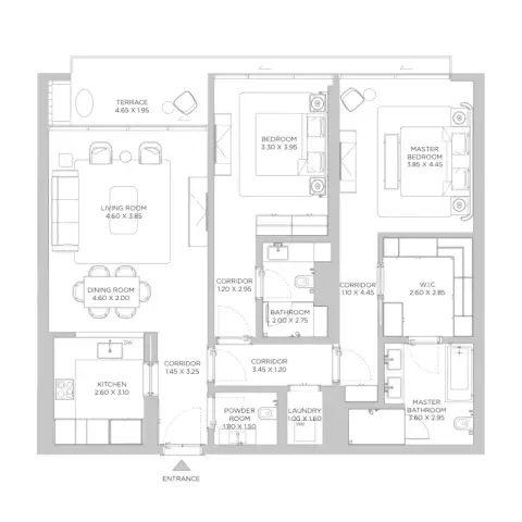 Plattegrond van 2 slaapkamers in Rixos Hotel and Residences Phase 3 By Nakheel