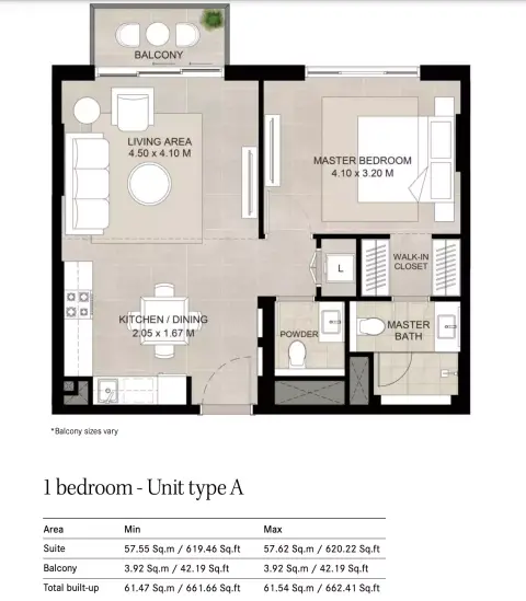Plattegrond van 1 slaapkamer in The Baltimore