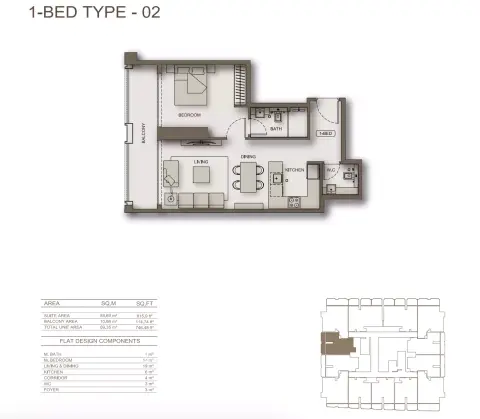 Plattegrond van 1 slaapkamer in Binghatti Moonlight