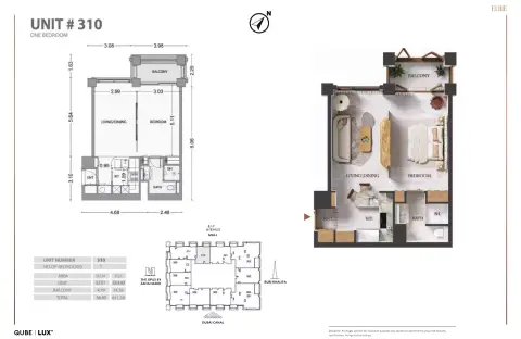 Plattegrond van 1 slaapkamer in Elire