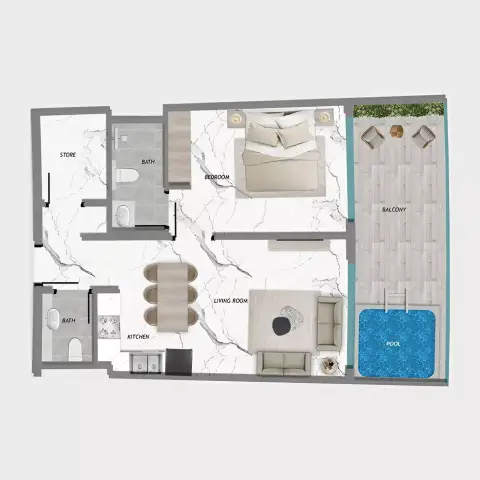 Plattegrond van 1 slaapkamer in Samana Barari Heights