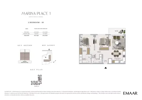 Plattegrond van 2 slaapkamers in Marina Place By Emaar