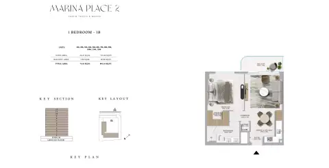 Plattegrond van 1 slaapkamer in Marina Place Phase 2 by Emaar
