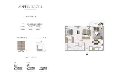 Plattegrond van 2 slaapkamers in Marina Place Phase 2 by Emaar