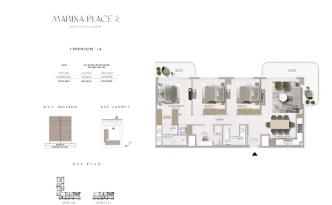 Plattegrond van 3 slaapkamers in Marina Place Phase 2 by Emaar