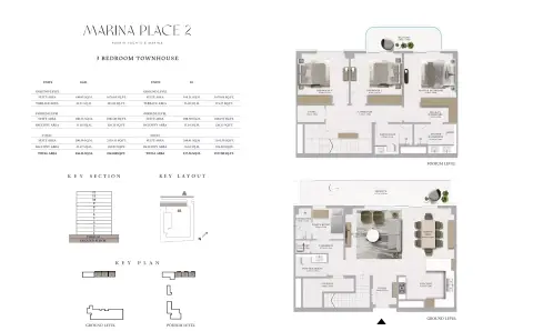 Plattegrond van 3 slaapkamers in Marina Place Phase 2 by Emaar