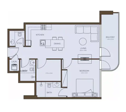 Plattegrond van 1 slaapkamer in Coral Isle