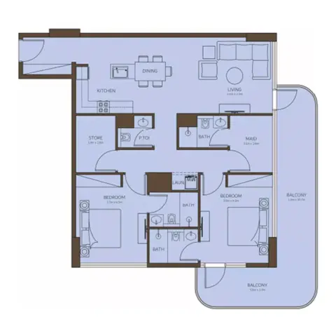 Plattegrond van 2 slaapkamers in Coral Isle