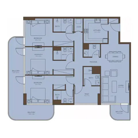 Plattegrond van 3 slaapkamers in Coral Isle