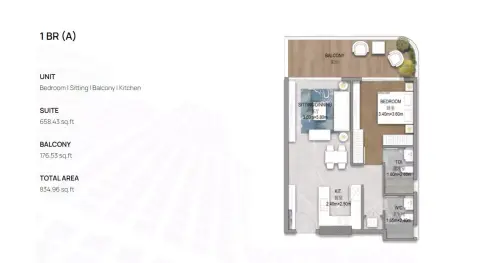 Plattegrond van 1 slaapkamer in Forest City phase 2 By Al Helal Al Zahaby Real Estate