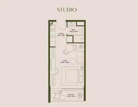 Plattegrond van Studio in Olivia Gardens Residence