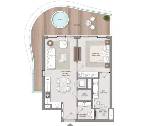Plattegrond van 1 slaapkamer in Mayfair Vista