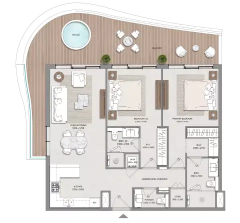 Plattegrond van 2 slaapkamers in Mayfair Vista