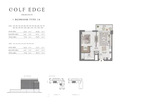 Plattegrond van 1 slaapkamer in Golf Edge