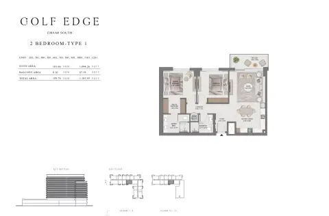 Plattegrond van 2 slaapkamers in Golf Edge