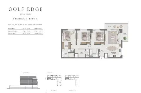 Plattegrond van 3 slaapkamers in Golf Edge