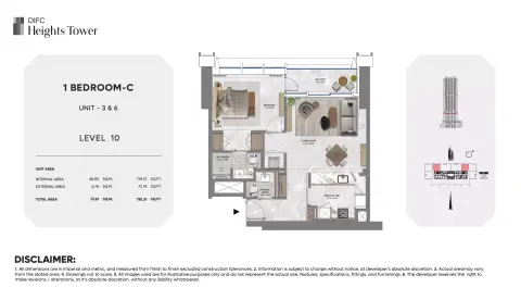 Plattegrond van 1 slaapkamer in DIFC Heights Tower