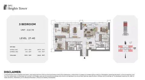 Plattegrond van 3 slaapkamers in DIFC Heights Tower