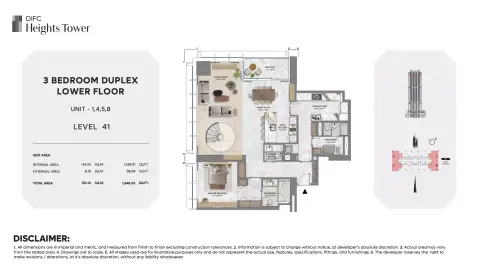 Plattegrond van 3 slaapkamers in DIFC Heights Tower
