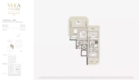 Plattegrond van 2 slaapkamers in Vela Viento