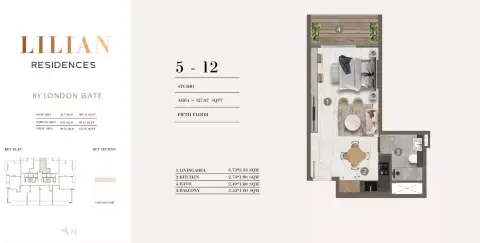 Plattegrond van Studio in Lilian Residences