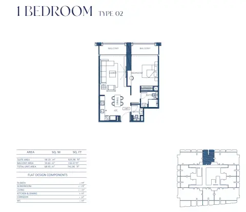 Plattegrond van 1 slaapkamer in Binghatti Twilight