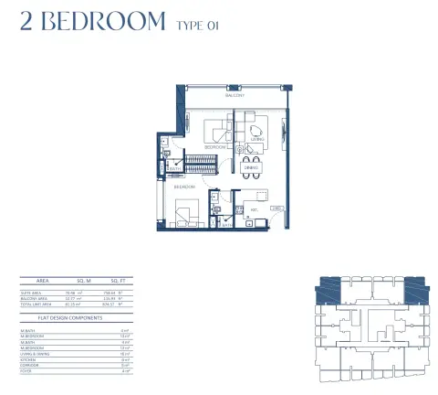 Plattegrond van 2 slaapkamers in Binghatti Twilight