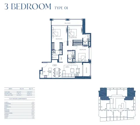 Plattegrond van 3 slaapkamers in Binghatti Twilight