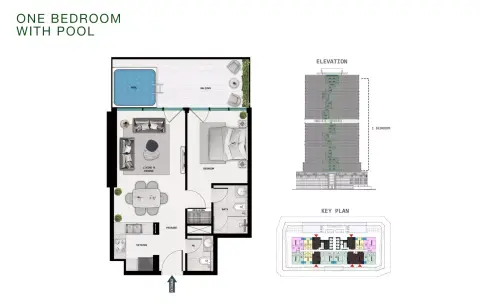 Plattegrond van 1 slaapkamer in Samana Barari Lagoons