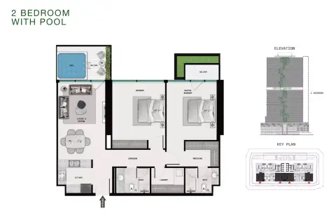 Plattegrond van 2 slaapkamers in Samana Barari Lagoons