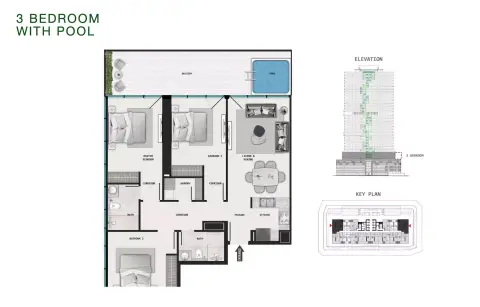 Plattegrond van 3 slaapkamers in Samana Barari Lagoons