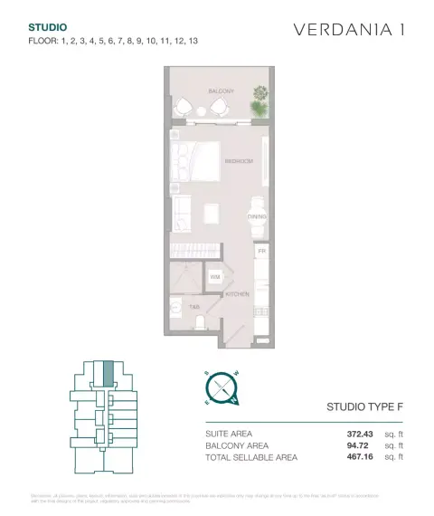 Plattegrond van Studio in Verdan1a 1