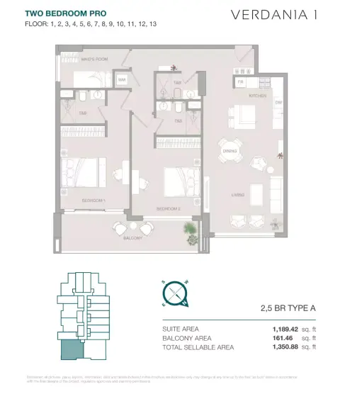 Plattegrond van 3 slaapkamers in Verdan1a 1