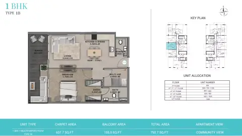 Plattegrond van 1 slaapkamer in Reef 999